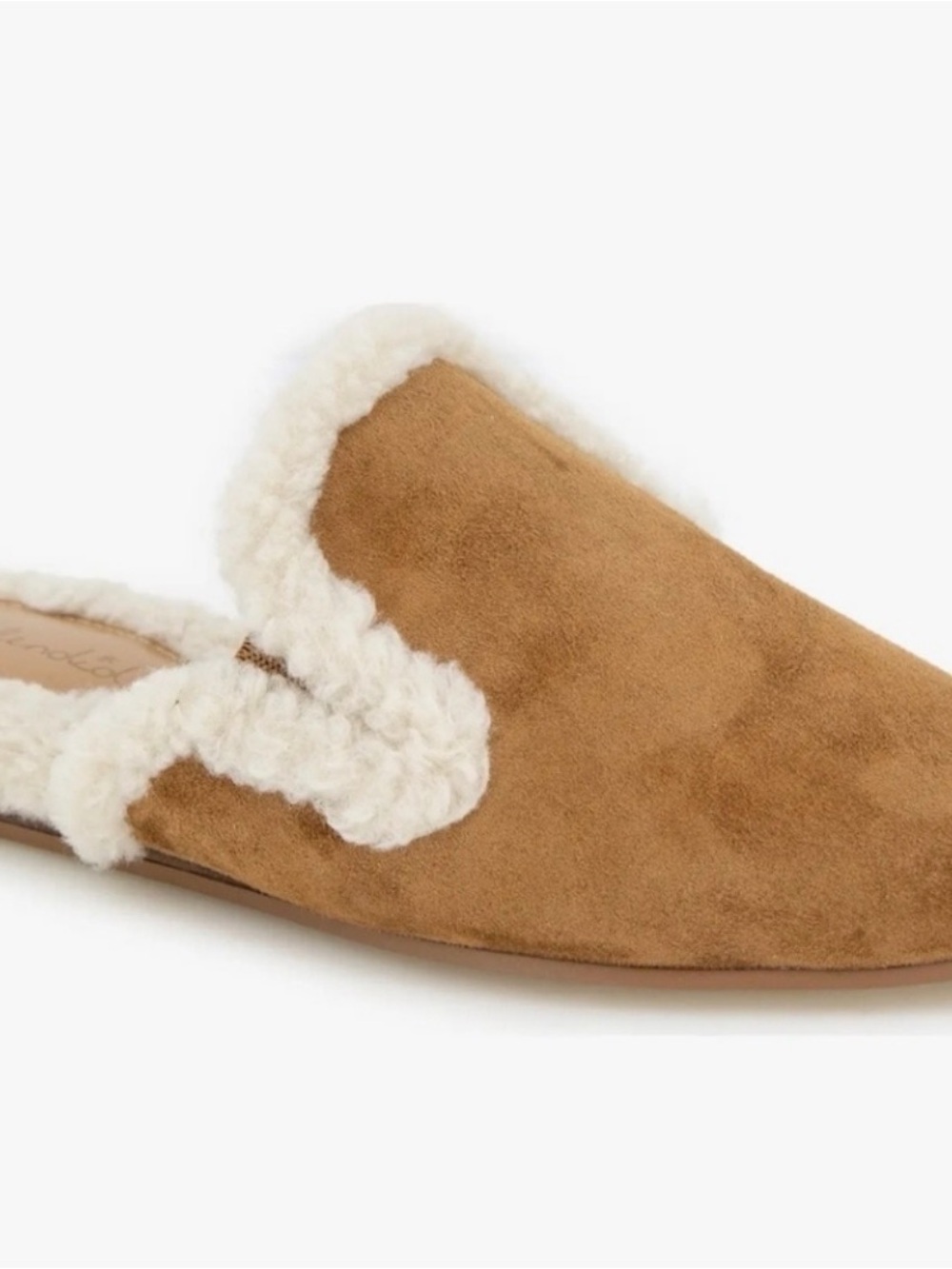 Splendid Chestnut Suede Shearling-Trim Mules - Picture 2 of 8